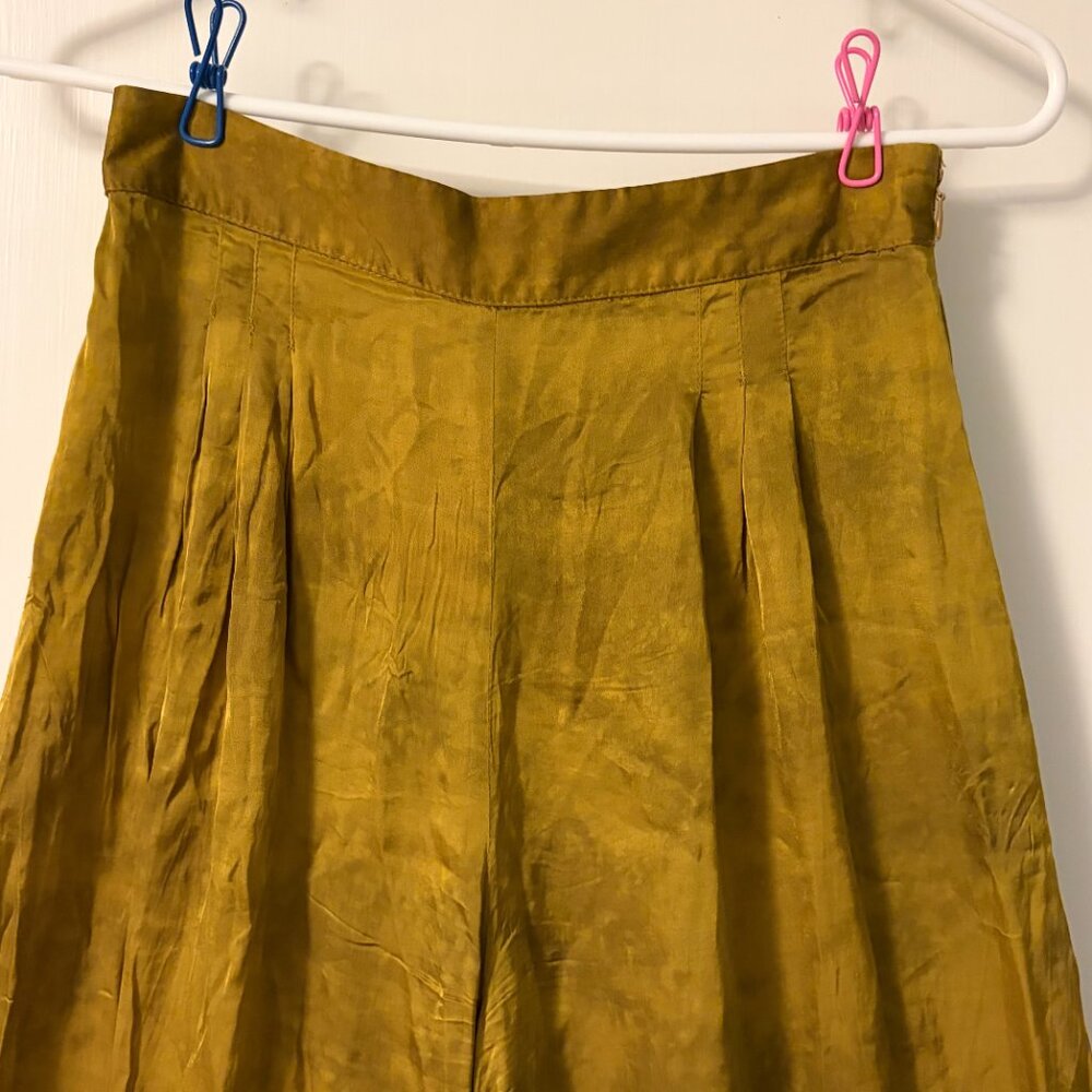 Maurie + Eve silky pleated wide leg pants size 2 US golden yellow boho hippie - Picture 4 of 9